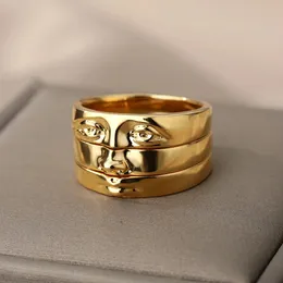 Band Ringe Auge Für Frauen Männer Edelstahl Vergoldet Vintage Gesicht Ring Sets emo Luxus y2k Ästhetischen Schmuck 2023 anillos 231101