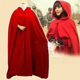 Scenkläder republikansk period monster mördare wu xin fa shi skådespelerska samma design lång röd kappa liten ridhuva