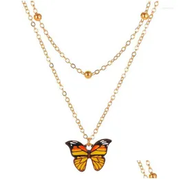 Naszyjniki wisiorek Naszyjniki Vintage Mticolor Butterfly Naszyjnik dla kobiet Charms Anime Peats Clavicle Chai dhgarden dhixv