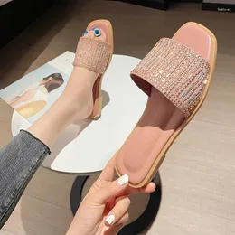 Slippers Shoes Women Glitter Slides Ladies' String Bead Fashion Pantofle Soft Jelly Flat Summer Luxury 2023 Rubber Fabric Cryst
