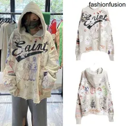 Designer Fashion Hoodie Saint Michael Co-branded Denim Tears Kapok Graffiti Impresso Tendências