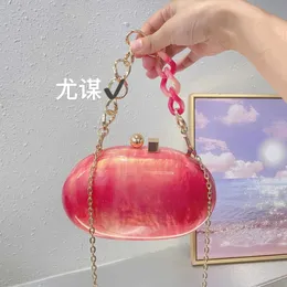 Watercolor acrylic marble metal goose egg shell banquet party clip box chain holding crossbody small bag 231102
