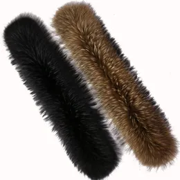 스카프 Qearlstar Real Raccoon Fur Collar 100% 자연 모피 스카프 75*12cm 푹신한 재킷 후드 모피 스크레이브 겨울 옷 액세서리 231101