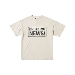 23SS 여름 남자면 티 빈티지 찢어진 티셔츠 로봇 뉴스 슬로건 하이 스트리트 짧은 슬리브 캐주얼 유니니스 렉스 Tshirts
