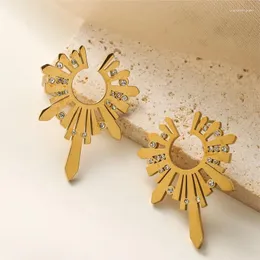 أقراط طوق anenjery 316L من الفولاذ المقاوم للصدأ مثلث الشمس غير منتظم للنساء Linght Luxry Vintage Drop Jewelry ملحق