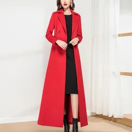 Misto lana da donna Cappotto lungo invernale da donna Risvolto sottile Elegante cappotto di lana doppio petto Moda Red Office Capispalla manica intera S3XL 231101