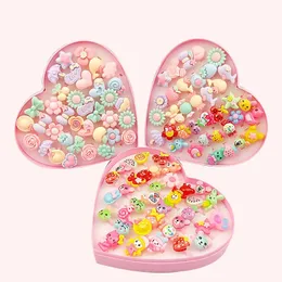 Jewelry 36Pcs Cartoon Kids Rings Set Kawaii Mixed Acrylic Resin Heart Flower Adjustable Ring For Girls Children's Gifts Toys Jewelry Box 231101