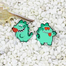 Brooches Pins Creative Fire-breathing Little Dinosaur Couple Friend Metal Enamel Brooch Cartoon Cute Love Small Animal Badge Jewelry Pin