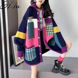 Suéteres femininos Hsa Mulheres Long Sweater Cardigans Colorido Patchwork Casaco Inverno Coreano Malha Oversized Quente Grosso Cardigan 231101