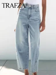Kobiety S Jeans Trafza Woman Fashion Sching Blue Gradient szeroko nogi spodnie Chic Pocket Pocket Dekorat dżinsowy 231102