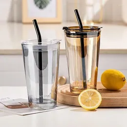 Wine Glasses 450ml Glass Cup Cute Water Coffee Heat Resistant CupWine Portable Sealed Buckle With Straw Milk Tea Travel Mug