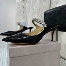 مضخات حزام كريستال للسيدات فستان مصممي الأحذية الفاخرة Bing Dress Shoes London Cho High Heels Designer Lady Patent Suede Sandals with box