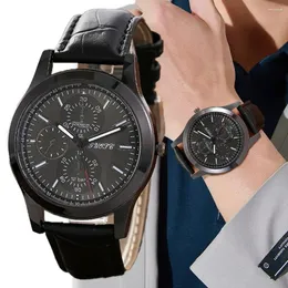 Wristwatches Men's Fashion 2023 Brand Watches Simplicity Three Eyes Vintage Retro Male Quartz Watch Sports Bamboo Stripe Leather
