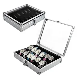 Obserwuj skrzynki Przydatne aluminiowe zegarki pudełko 12 gniazda siatki biżuteria do przechowywania kwadratowa obudowa zamsz wewnątrz uchwytu na prostokąt 231101