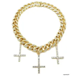 Wholesale Mens Hip Hop Jewelry gold plated cuban link chain necklaces with diamond cross pendant