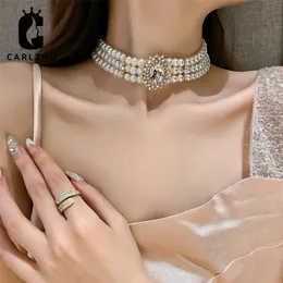 Chokers Fashion Crystal Simulated Pearl Necklace Chic Street Hip Hop Women Girls Necklaces Wedding Collares Femme 231101