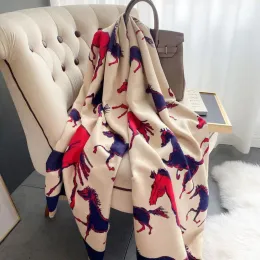 All-match Scarves Animal Print Winter Cashmere Scarf Women Thick Warm Shawls Wraps Female Designer Horse Pashmina Blanket Cape