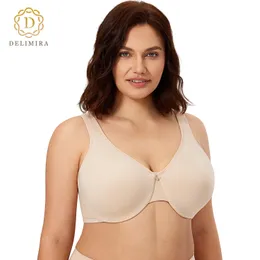 Bras Delimira Damskie Pełne pokrycie pełne pokrycie Smooth Minimizer Bra Plus Size D DD E F 231102