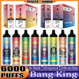 Original Bang King 6000 Puffs Disponibla E Cigarettenhet Pod Kit 850mAh Uppladdningsbart batteri Förfylld 14 ml spolkassettvape stickpenna