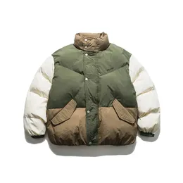 Parkas masculinas para baixo casaco de correspondência de cores casual tendência gola espessada isolamento jaqueta de algodão versátil high street casal hombre 231101