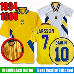 Qqq8 Retro 1994 1988 Sweden Soccer Jersey 94 Dahlin Brolin Schwarz Mild Limpar Andersson Larsson Ingesson Classic Football Shirts Calcio