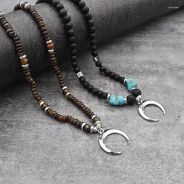 Pendant Necklaces Classic Natural Lava Stone Mens Bead Coconut Shell Surfer Necklace For Men Unique Beaded Moon Pendat