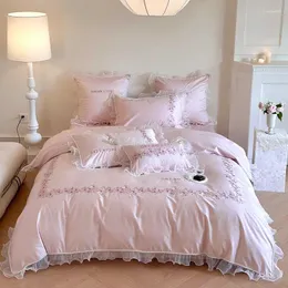 Set di biancheria da letto Copripiumino copripiumino ricamato in pizzo rosa bellissimo cotone australiano da 4 pezzi femminile