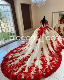 Långärmad prinsessa quinceanera klänning 3d blommor peplum chapel tåg korsett söt 16 vestidos de 15 quinceanera morados prom