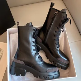 Designers Boots Fashion Rhinestone Zip Martin Bootioe 5CM Tjock Soled Muffin Platform Womens Designer Shoes Quality Full Grain Leather Lace Up Combat Boot With Box