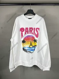 24SS designer mens hoodies luxury Sweatshirts PARIS pullover long sleeve Terry Hoody OS Loose Shoulder Drop casual coconut tree print Sweatshirt