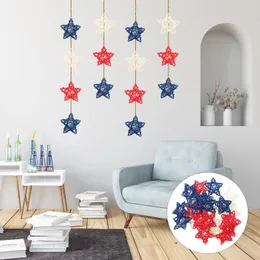 Decoratieve bloemen 24 stuks rood wit blauw rotan ornamenten Amerikaans decor ster hangende decoratie geweven vorm