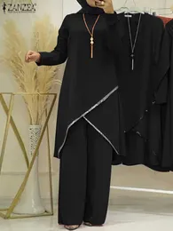 Set coordinati larghi da donna Camicetta a maniche lunghe musulmana Abaya Abiti Paillettes Abbigliamento islamico 2 pezzi Tuta urbana di moda