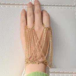 Kette Link Armbänder Mode Mtilayer Quaste Slave Armband Gold Silber Farbe Legierung Armreif Finger Kette Für Frauen Harness Hand Dhgarden Dhzx1
