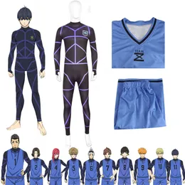 Anime azul bloqueio cosplay traje camisa clube de futebol macacões isagi yoichi hyoma chigiri meguru bachira maillot pé cosplay