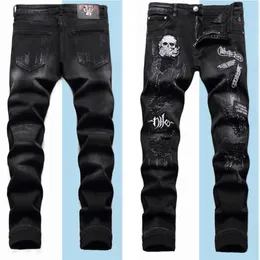 Mens Robin Ripper Jeans Denim Pants Skinny Fit Slim Stretch Men 's Miri Skull 자수 Jean Trousers Patchwork 고민 크기 29-38