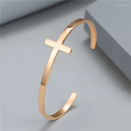 Bangle 2023 Fashion Simple Cross Bracelet Stainless Steel Sideways No Fade Color Open Bracelets For Women Men Jewelry Gifts