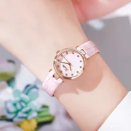 Женские часы, модные розовые женские часы с кожаным ремешком, кварцевые женские часы, оригинальные роскошные часы высокого качества 231102
