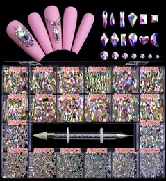 Whole nail accesories art nails rhinestone 3d Crystals rhinestones for design in box with dotting pen NAR0149474693