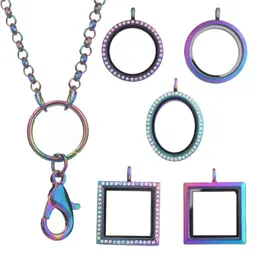 10 teile / los Regenbogenfarbe Runde Schwimm Charms Medaillon Anhänger für frauen Halskette Magnetische Speicher Leben Glas Medaillon Mit Ketten Y1278f