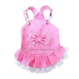 Designer Dog Dress Brand Dog Apparel Sweet Puppy Dog Princess Dress with Classic Letter Pattern Pink Bow Lace Tutu Skirt Pet Dresses Denim Jumpsuit for Small Dog S A589