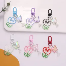 Keychains Cute Butterfly Tulips Flower Key Chains Women Keyring Car Keychain Bag Backpack Decor Case Pendent Mobile Phone