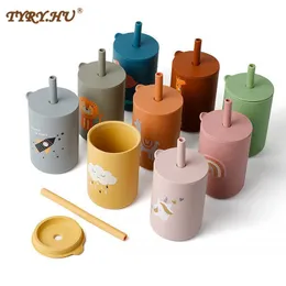 Cups Dishes Utensils 150ML Baby Feeding Drinkware Straw Cup Baby Learning Feeding Bottles Anti Leakproof Silicone Tableware Toddler Water Bottle 230331