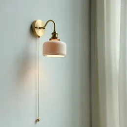 Wall Lamp Ceramic Modern Beside Pull China Switch Bathroom Mirror Stair Light Copper LED Sconce Luminaria