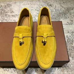 Yeni LP PIANA erkek ayakkabısı Yaz Charms süsleme Yürüyüş süet loafer'lar Hakiki deri kadınlar için daireler üzerinde rahat kayma Lüks Tasarımcılar düz Elbise ayakkabısı