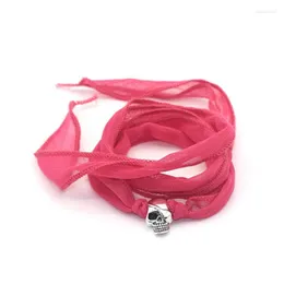 Charm Bracelets Arrival 10 Colors Elegant Sari Silk Ribbon Wrap Yoga With Pirate Skull Fashion Women Bracelet