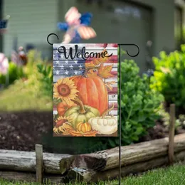 Banner Flags Thanksgiving Day Pumpkin Welcome Garden Flag Double Sided Print Outdoor Sign Home Yard Festive Decor Hanging Banner No Flagpole 231102