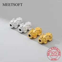 Loose Gemstones MEETSOFT Trendy 999 Sterling Silver Pixiu Mythical Beast Animals Space Bead Charms Handmade Of DIY Jewelry Wholesale