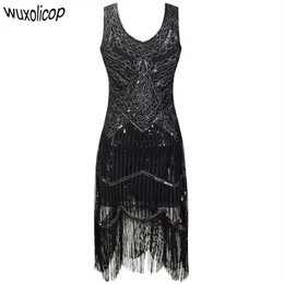 Frauen Party Robe Femme 1920er Jahre Great Gatsby Flapper Pailletten Fransen Midi Vestido Sommer Art Deco Retro Schwarz Kleid Q190417300P