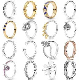 925 Silverkvinnor passar Pandora Ring Original Heart Crown Fashion Rings lockande lysande prinsessa Tree of Love Bedzzling Fjärilar