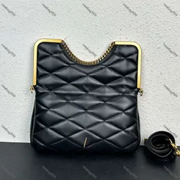 Diamond Lattice Shopping Bags Handbags Large Capacity Tote Bag High Quality Sheepskin Shoulder Bags Metal Edging Chain Handle Folding Design Handbag Purse Black